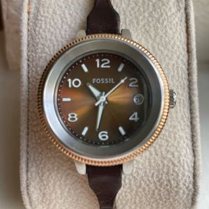 Fossil Two-Tone Leather Strap Watch